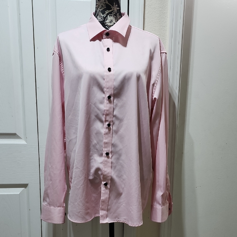 Men's Pink Button-Up Long Sleeve Dress Shirt L